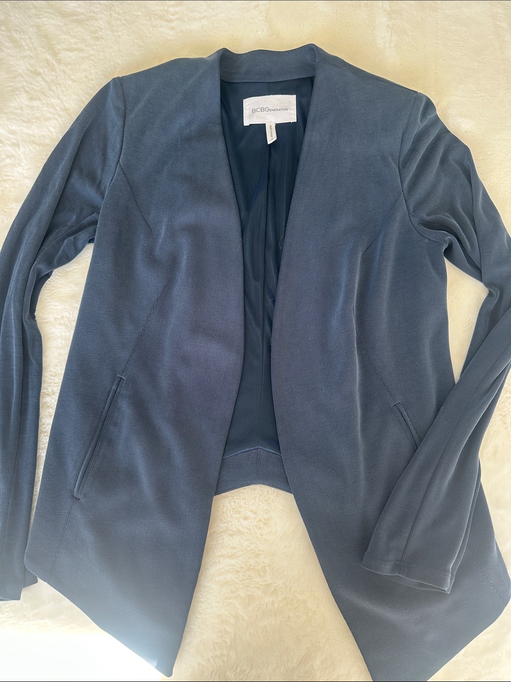 BCBGeneration Slate Blue Open-Front Collarless Blazer